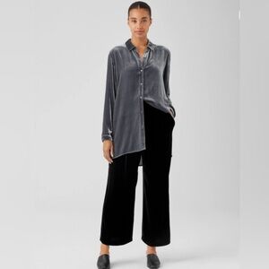 $300 Eileen Fisher Black Velvet Wide-Leg Pant Easy Fit Full Length Size XS/S